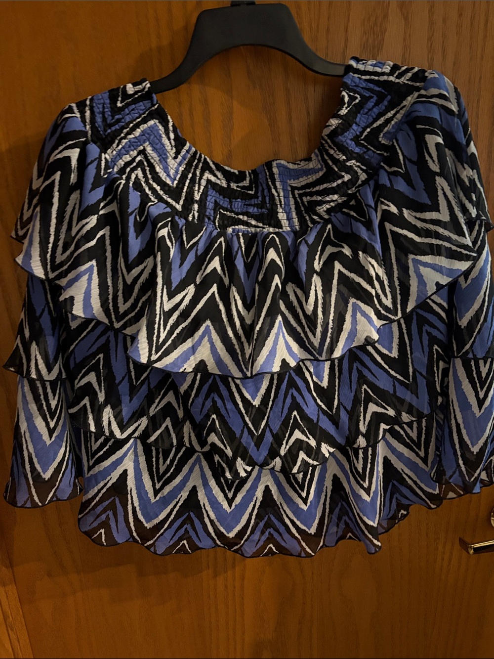 Blue Chevron Ruffle Women’s Top